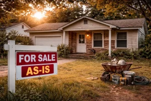 Jenks Oklahoma home listed for sale as is with visible repairs needed