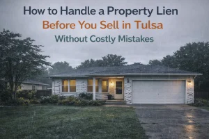 Older white house in Tulsa on a rainy day representing property lien concerns