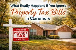 Claremore home with a past-due property tax notice showing the risks of ignoring property tax bills