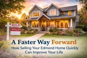 Edmond Oklahoma home with sold sign showing how a fast home sale can help homeowners move forward