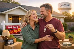 choctaw-inherited-home Choctaw Oklahoma inherited home sold for cash with happy homeowners holding keys in front of the house showing a smooth stress free sale
