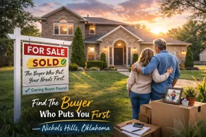Nichols Hills Oklahoma home with clean exterior and happy homeowners representing a smooth stress free home selling experience