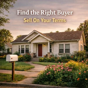 Older home in Piedmont Oklahoma with colorful flowers showing a property that can be sold as is in a simple way
