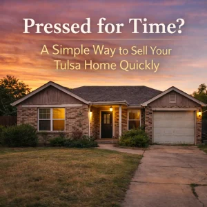 Older single family home in Tulsa Oklahoma with text about selling quickly for homeowners who need a fast and simple solution.