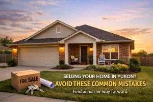 Yukon home at sunset with message about avoiding common mistakes when selling a house.