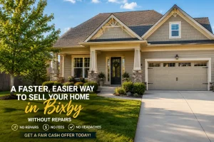 “Beautiful Bixby Oklahoma home with a stress-free cash home selling message showing how to sell without repairs, fees, or headaches”