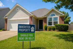 inherited-house-jenks-blog-image Inherited home in Jenks Oklahoma with sign asking whether to rent or sell the property