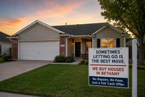bethany-home-burden-blog-image "Bethany Oklahoma home at sunset with message about selling a burdensome house quickly for cash without repairs or fees."