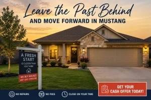 "Beautiful Mustang Oklahoma home at sunset representing a fresh start for homeowners looking to sell without repairs, fees, or unnecessary stress."