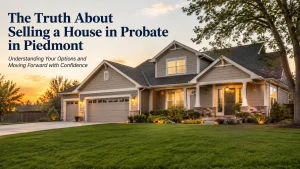 selling-house-probate-piedmont-oklahoma "Beautiful Piedmont Oklahoma probate home at sunset representing a stress-free inherited property sale and probate house selling options for local families."